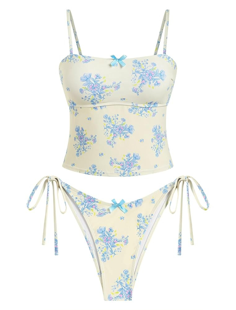 ZAFUL Tankini Swimsuits for Women Bow Tie Side Bathing Suits Tummy Control High Cut Two Piece Bik... | Amazon (US)