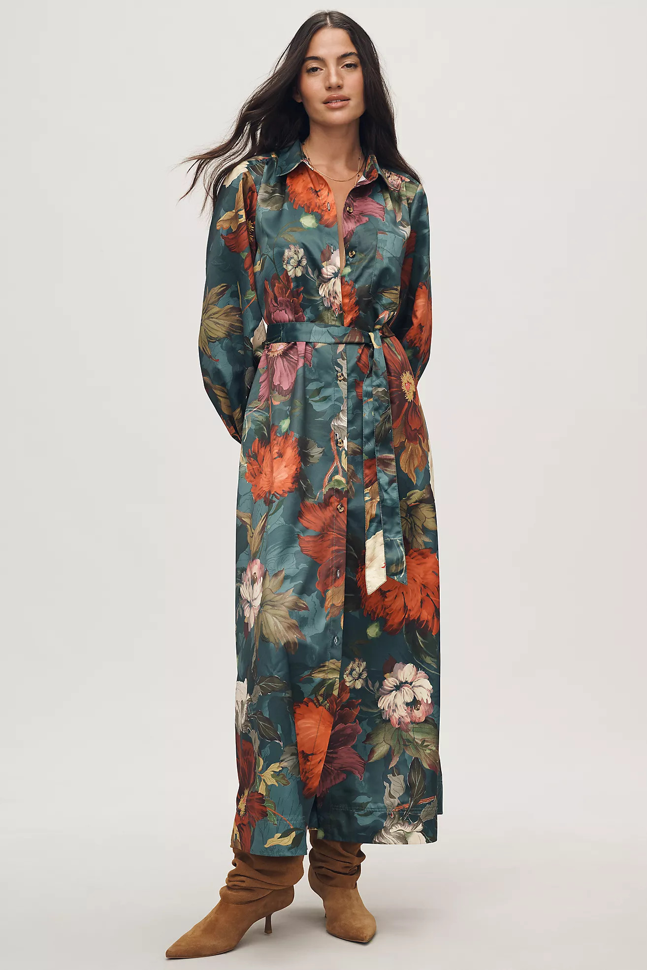 The Mona Silky Maxi Shirt Dress by Maeve | Anthropologie (US)