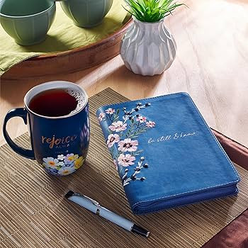 Classic Faux Leather Journal Be Still & Know Psalm 46:10 Blue Floral Embroidered Inspirational No... | Amazon (US)