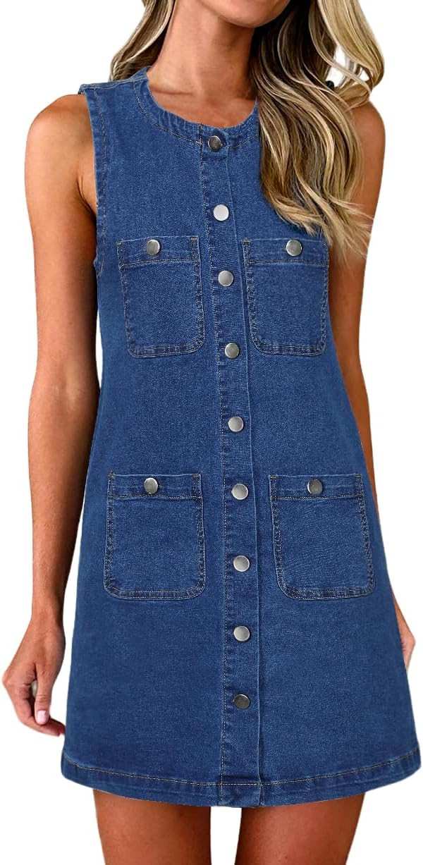 Denim Dress for Women Sleeveless Jean Dress Button Down Dresses | Amazon (US)