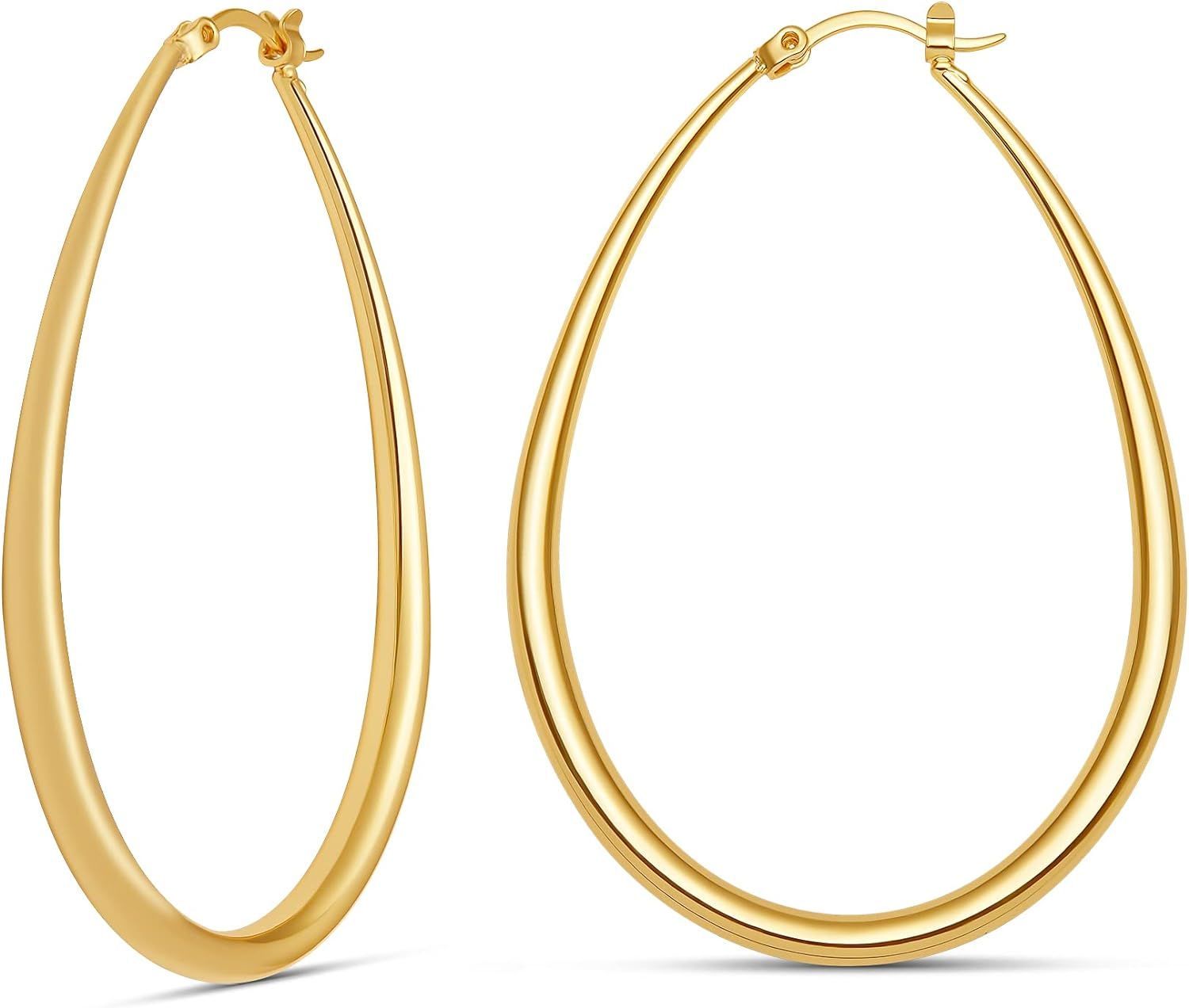 MILLA Oval Hoop Earrings - 14K Gold Plated, Rose Gold Plated and Sterling Silver Plated Hoop Earr... | Amazon (US)