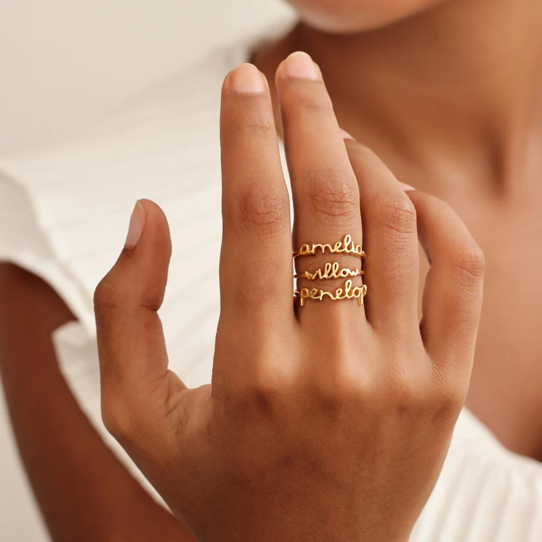 Custom Ring With Hammered Band Kyuc Studio - Name Rings - Mother's Day - Christmas Gifts - Etsy | Etsy (US)