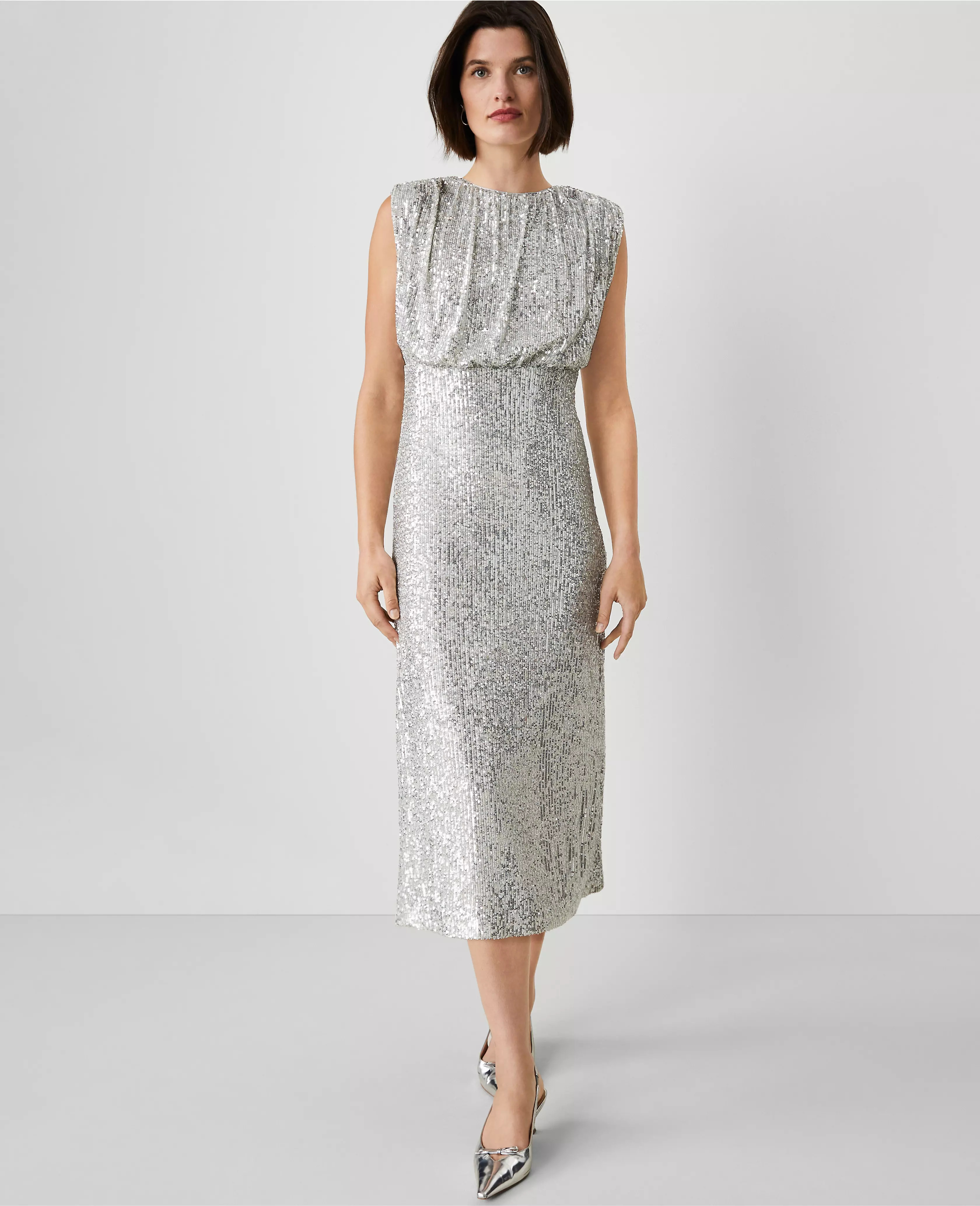 Sequin Cap Sleeve Midi Dress | Ann Taylor (US)