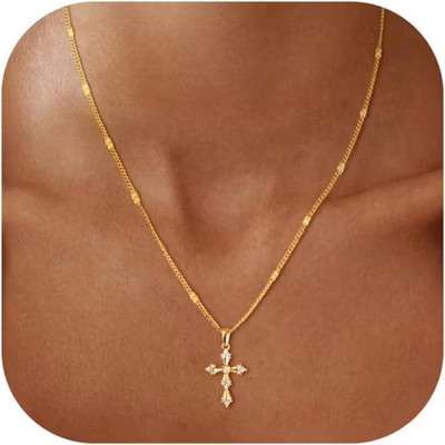 Stackable Cross Pendant Necklace: 14K Gold Plated Simple Silver Charm Choker for Her, Women and Teens | Target