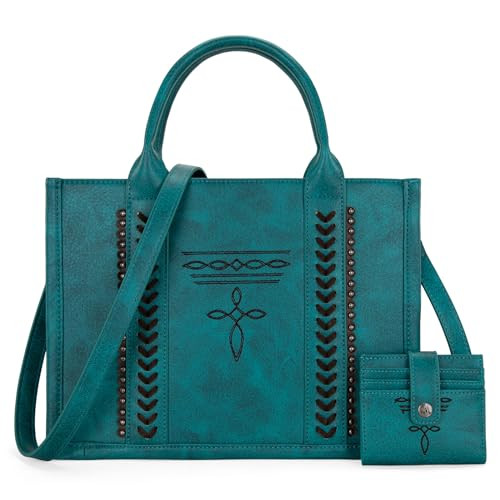 Montana West Longhorn Whipstitch Western Top Handle CC Pocket Tote Bag with Card Wallet Set Satchel Purse Vegan Leather Handbags Crossbody Bag for Women MW1124-H8120SWTQ | Amazon (US)