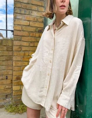 Weekday Jan linen shirt in beige | ASOS (Global)