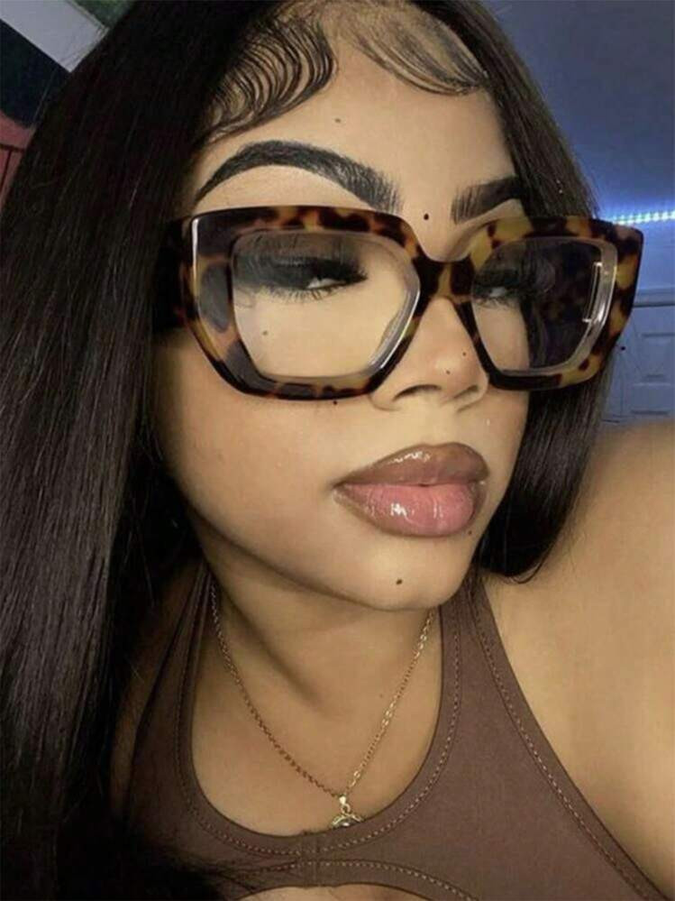 1pc Women's Leopard Print Square Wide-Leg Retro Fashionable Personalized Leopard Print Square Frame Flat Lens Glasses, Slim Look, Suitable For Daily Commute | SHEIN