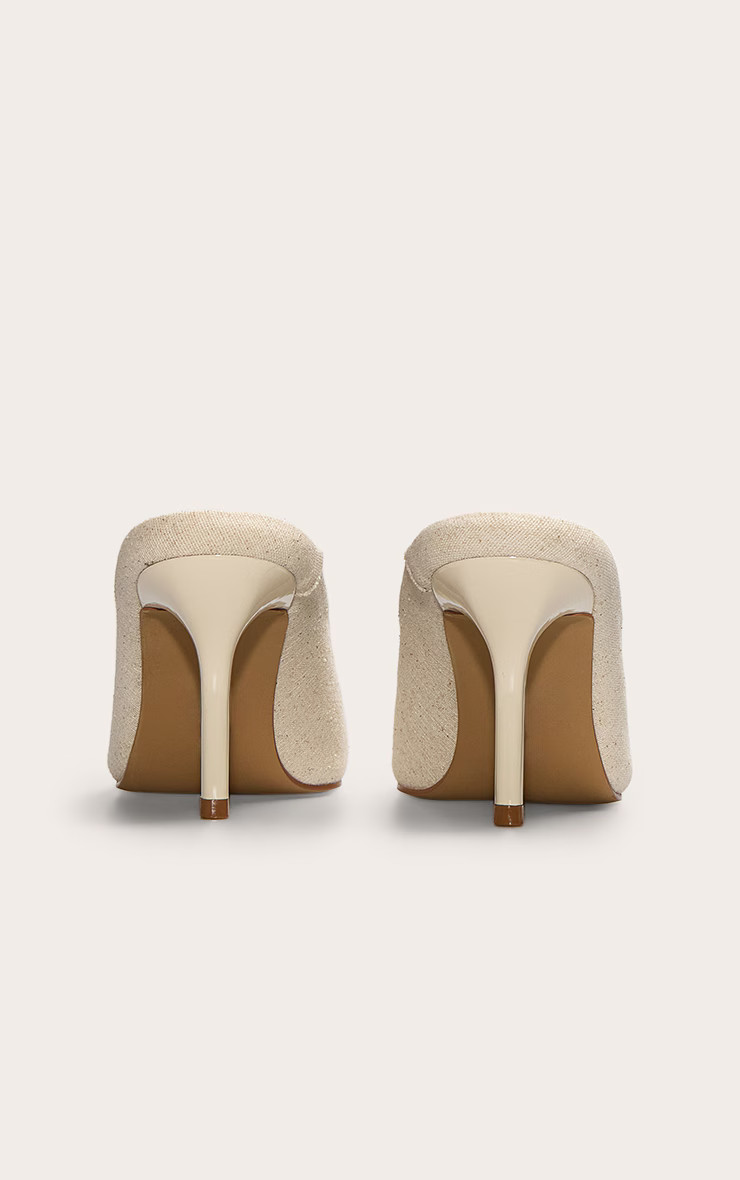 Natural Woven Point Toe Mid Stiletto Heeled Court Mules | PrettyLittleThing US