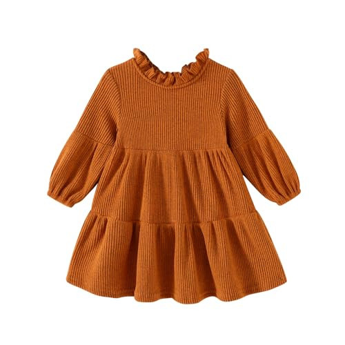 SWNONE Toddler Kids Baby Girl Dress Lantern Long Sleeve Floral Casual Dresses Girls Fall Winter Outfit Clothes (12-18 Months, Toddler Yellow Brown Dress) | Amazon (US)