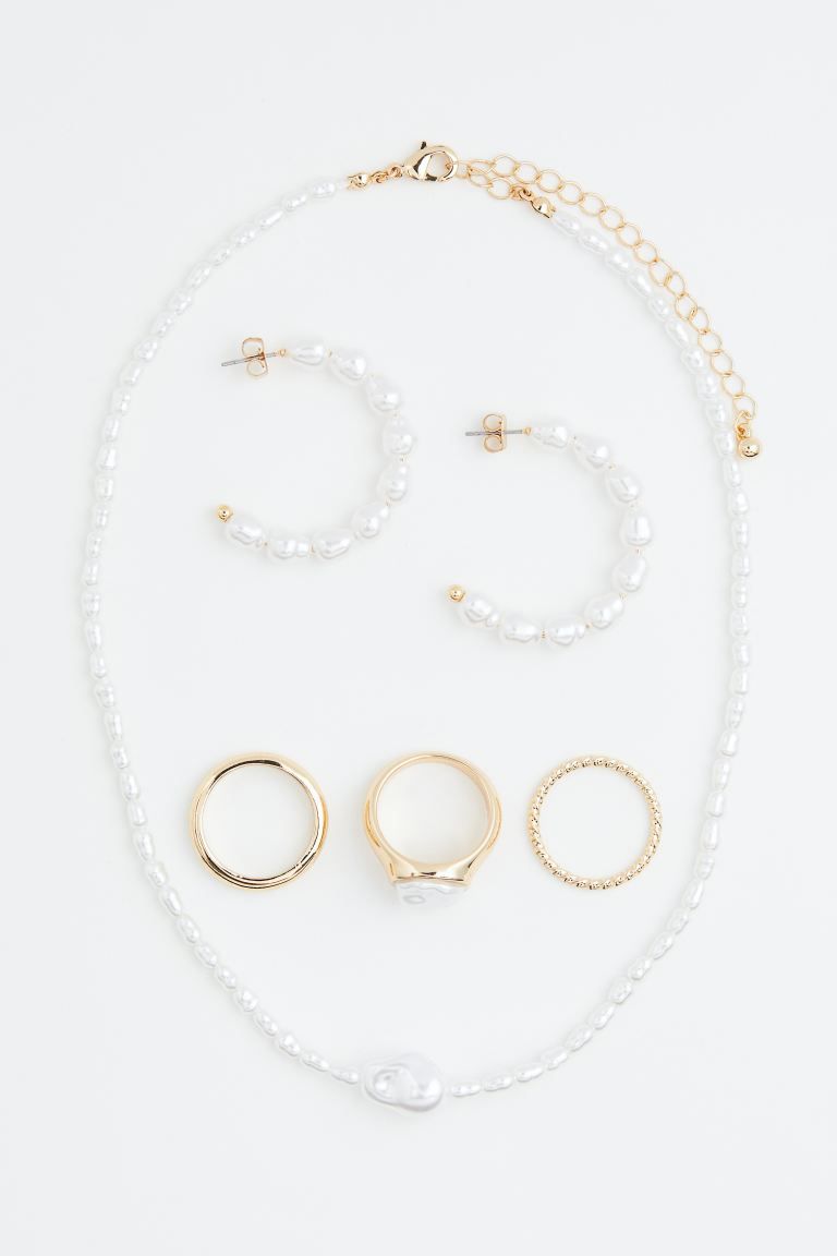 Jewellery set - Gold-coloured/White - Ladies | H&M GB | H&M (UK, MY, IN, SG, PH, TW, HK)