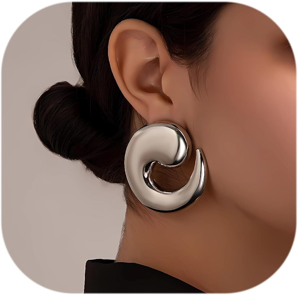 Statement Earrings for Women Chunky Gold Earrings Big Spiral Earrings Large Swirl Earrings Geomet... | Amazon (US)