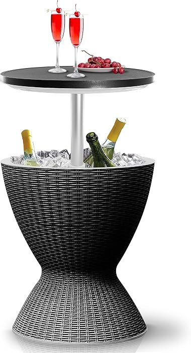 SereneLife Outdoor Cool Bar Table, 7.5 Gallon Beer and Wine Cooler, Patio Furniture & Hot Tub Side Table, Beverage Cooler, All-Weather Resistant Ice Cool Bar, Rattan Style Patio, Cocktail Bar (Black) | Amazon (US)
