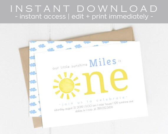 Sunshine Boy 1st Birthday Invitation | Editable Template Instant Download | Our Little Sunshine F... | Etsy (US)
