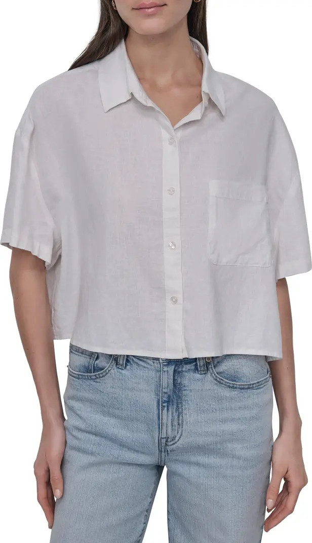 DKNY Jeans Oversize Linen Blend Crop Button-Up Shirt | Nordstromrack | Nordstrom Rack
