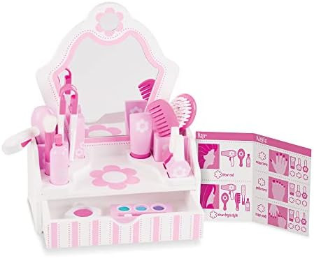 Melissa & Doug Wooden Beauty Salon Play Set With Vanity and Accessories (18 pcs) - Pretend Hair S... | Amazon (US)