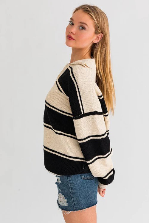 Oversized Stripe Collared Sweater | Fashion And Icon