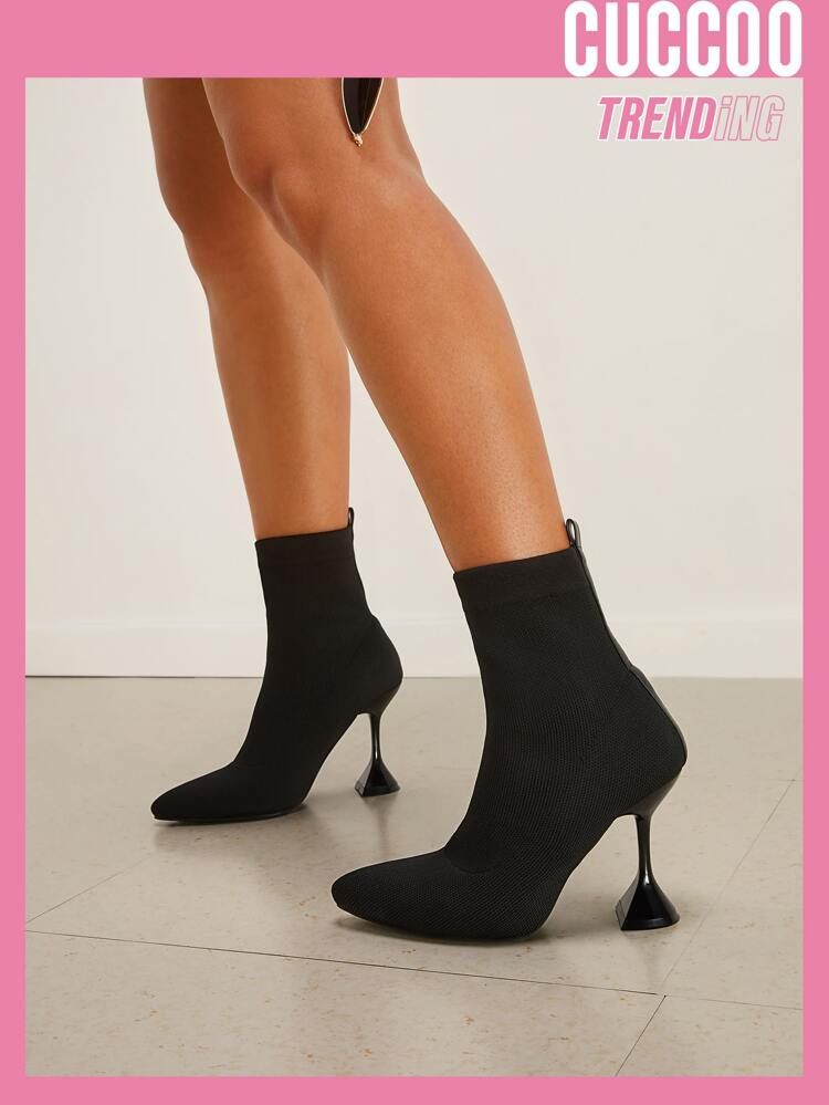 CUCCOO Trending Minimalist Knit Pyramid Heeled Boots | SHEIN