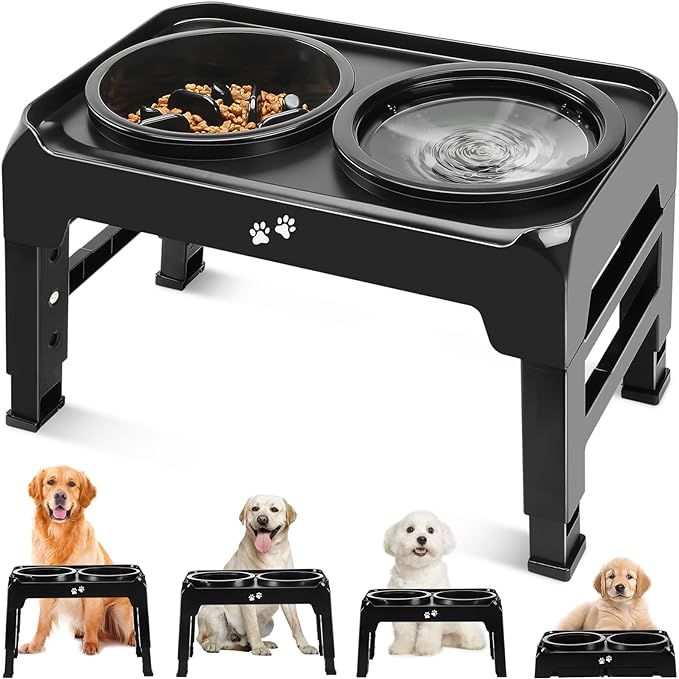 Elevated Dog Bowls, 2-in-1 Dog Feeder with Slow Feeder Dog Bowls & No Spill Dog Water Bowl, 4 Hei... | Amazon (US)