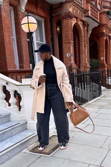 Saturday vides all black and cream in my barrel leg jeans. Love the light  thermal polo body suit from @marksandspencerstyle it’s definitely becoming a staple with this unpredictable weather we are getting at the moment. 

Link on my @shop.ltk @ltk.europe 

#curvyconfidence #barreljeans #baggyjeans #teddycoat #adidassambasecond

#LTKover40 #LTKstyletip #LTKmidsize
