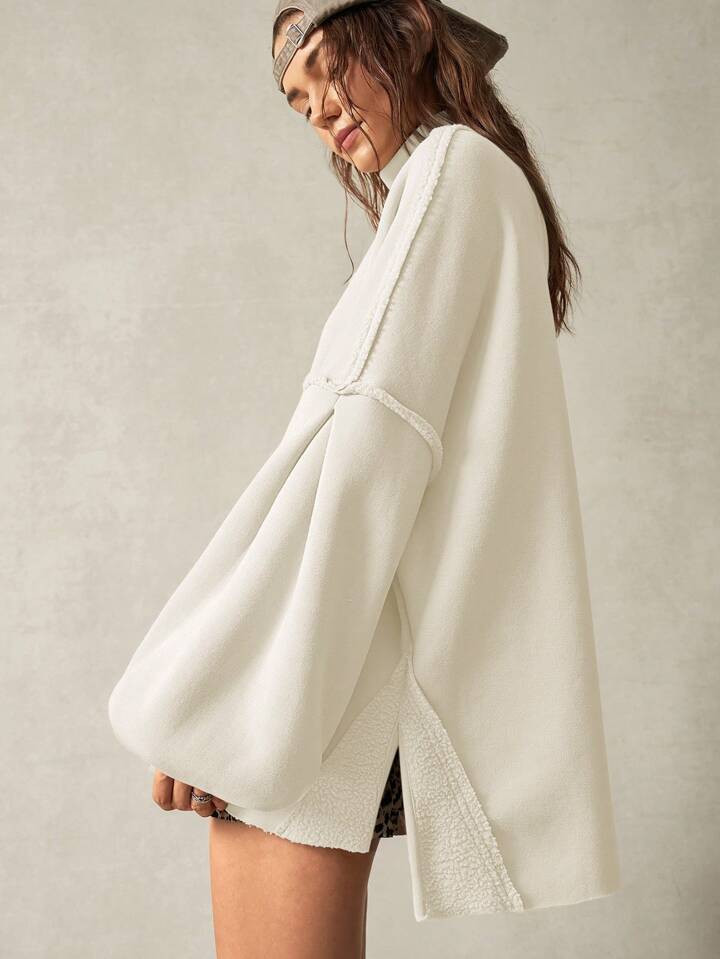 Bohemela Vacation Casual Solid Color Knit Turtleneck Lantern Sleeve Loose Fit Women Sweatshirt | SHEIN