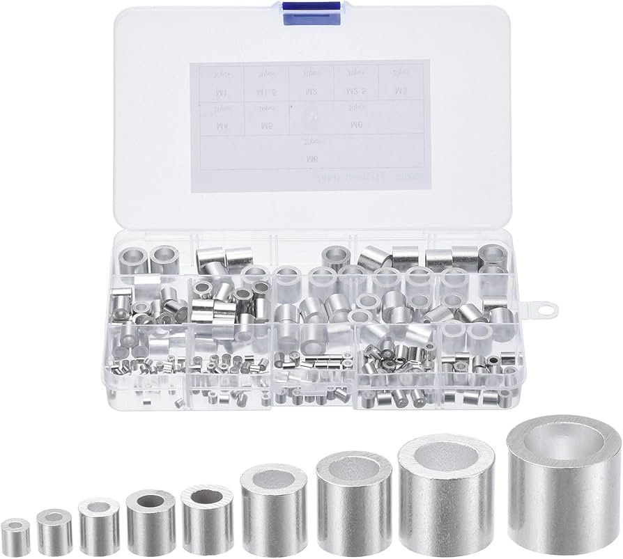 uxcell Aluminum Crimping Wire Rope Stop Sleeve 9 Size 3/64'' 1/16'' 5/64'' 3/32'' 1/8'' 5/32'' 3/... | Amazon (US)