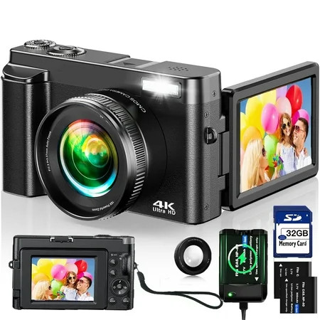 Digital Camera 4K Vlogging Camera for Youtube Autofocus with 32GB SD Card,180°Flip Screen 16X Di... | Walmart (US)