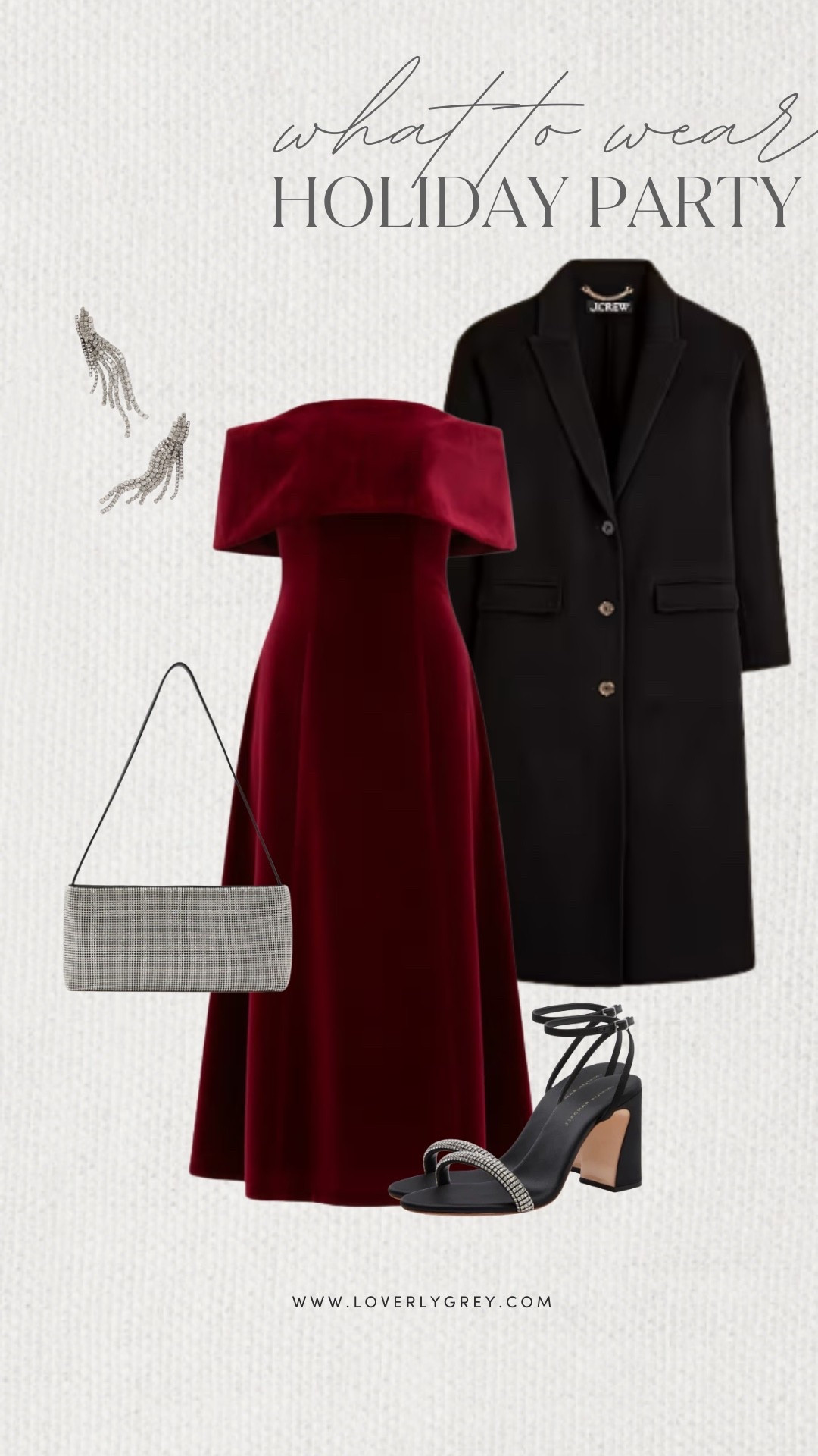 Loverly Grey, what to wear to a holiday party! I am loving this red velvet dress paired with sparkly earrings and a purse. I added Tuckernuck heels and a J.Crew coat to complete the look. Loverly Grey, what to wear, holiday party

#LTKSeasonal #LTKgrwm #LTKHoliday
