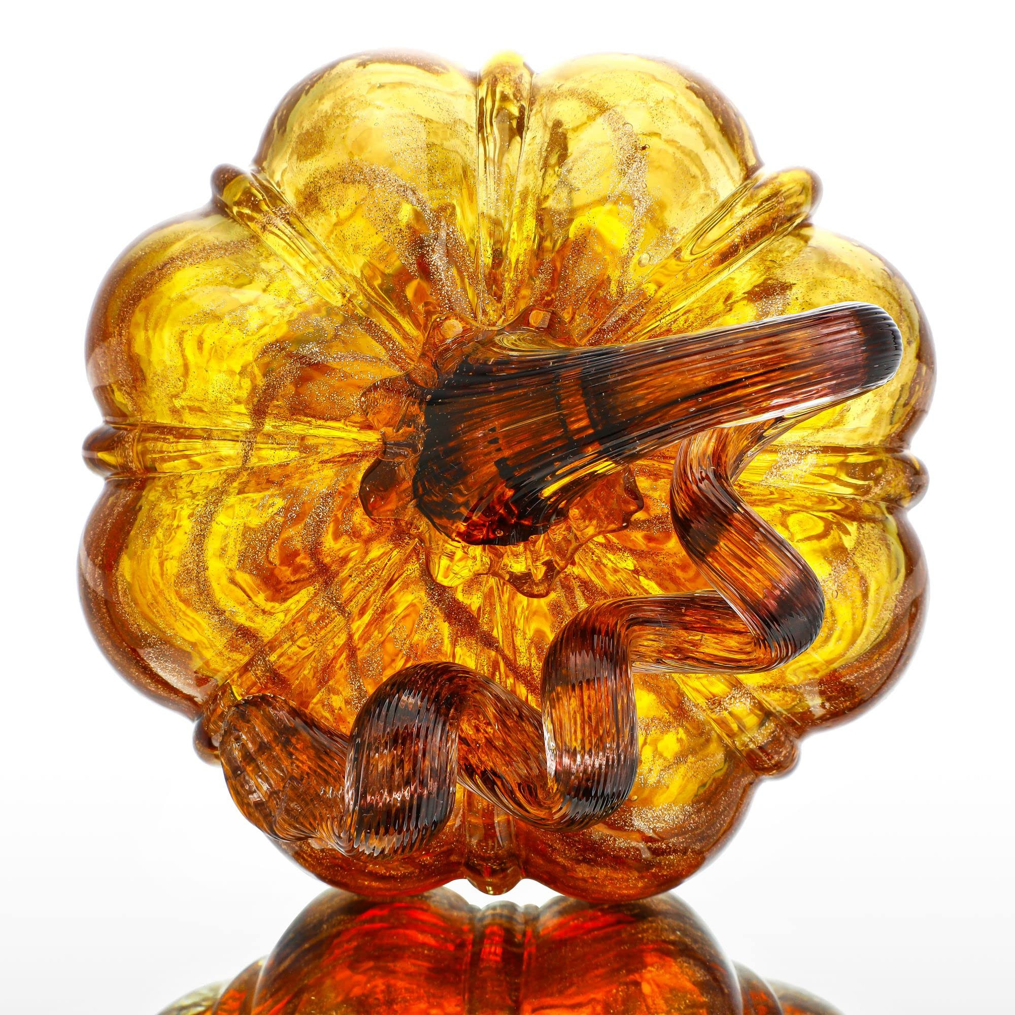 QFkris 5" Blown Glass Pumpkin Figurines Collectibles Fall Harvest Halloween Decor Crystal Brown P... | Amazon (US)