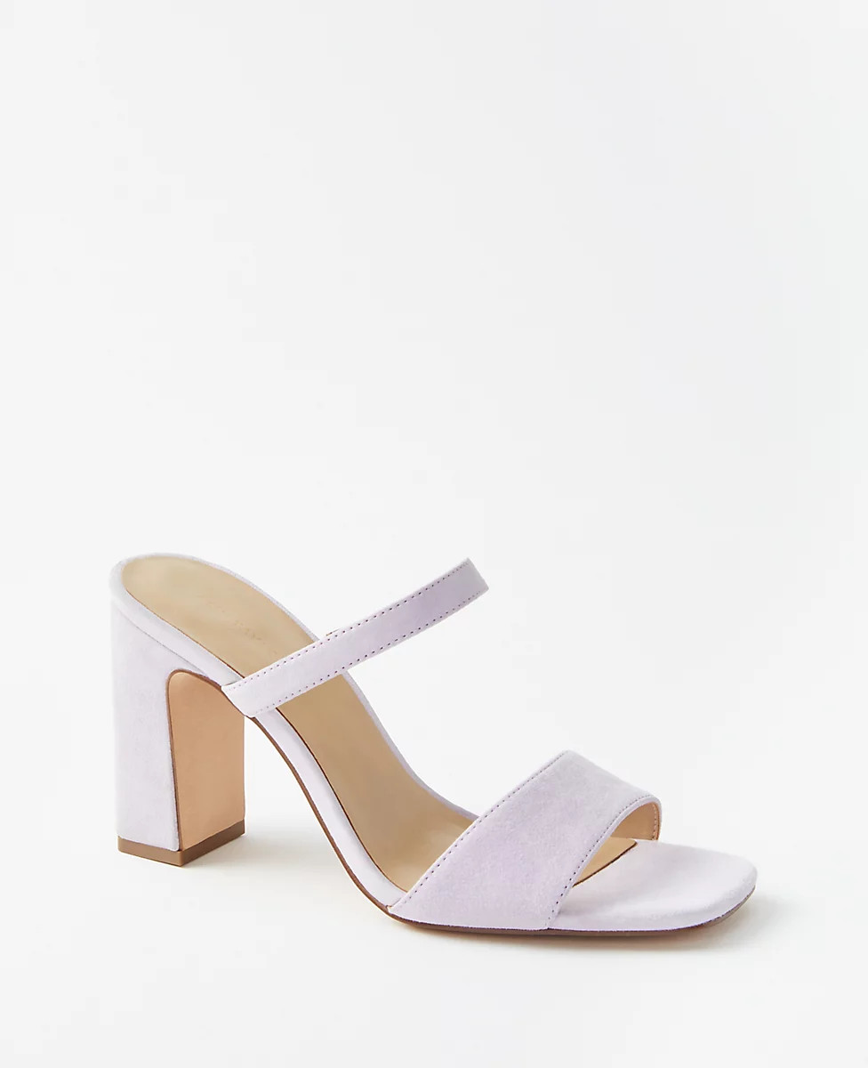 Two Strap Suede Block Heel Sandals | Ann Taylor (US)