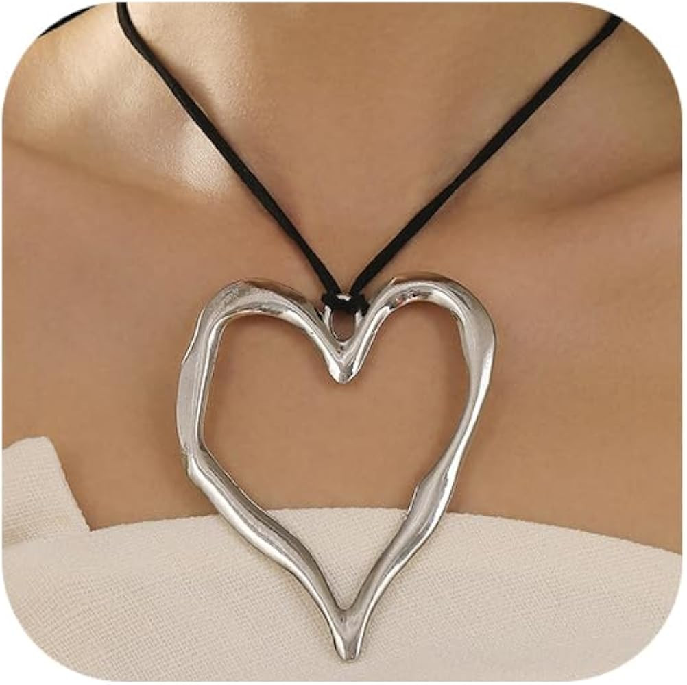 Gold Large Heart Necklaces for Women Y2k Silver Chunky Big Heart Pendant Necklace Statement Jewel... | Amazon (US)