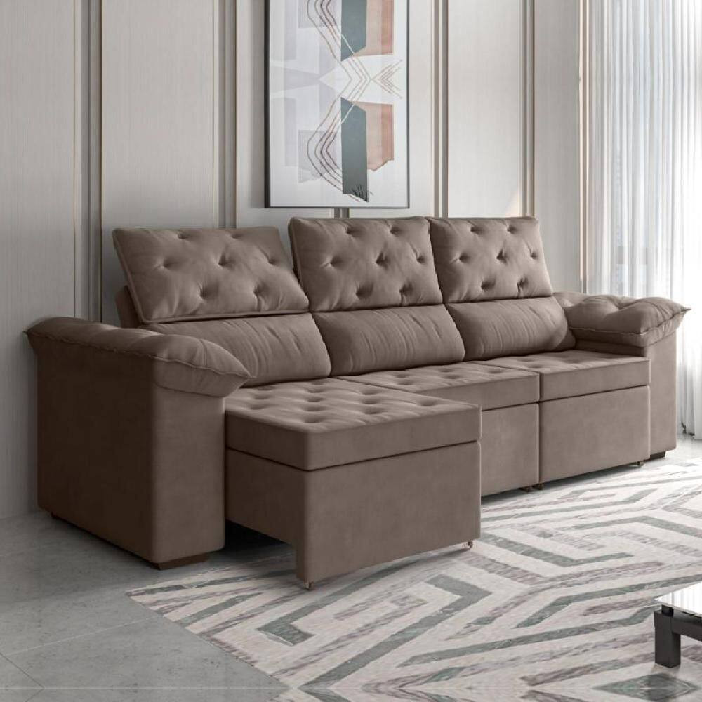 Sofá Retrátil 3 Lugares 2,10m York Suede Marrom | Casas Bahia (BR)