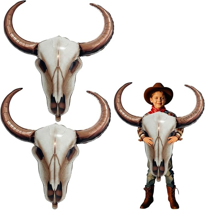 2PCS Western Long Horn Cow Balloons Cowboy Longhorn Foil Balloons for Cowgirl Party Ranch Birthda... | Amazon (US)