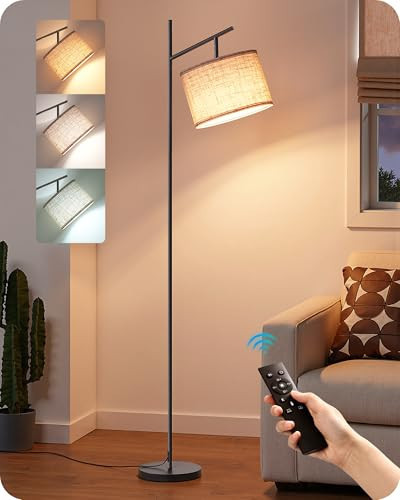 EDISHINE 64.7IN Floor Lamp for Living Room with Remote, Modern Tall Standing Lamp, Dimmable & 5CCT, Foot Pedal Switch, Minimalist for Bedroom, Bulb Included, Black | Amazon (US)