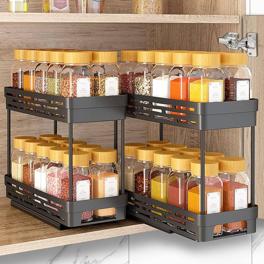 2 Packs Pull Out Spice Rack Organizer for Cabinet, Slide Out Spice Racks Organizer, Easy to Insta... | Amazon (US)