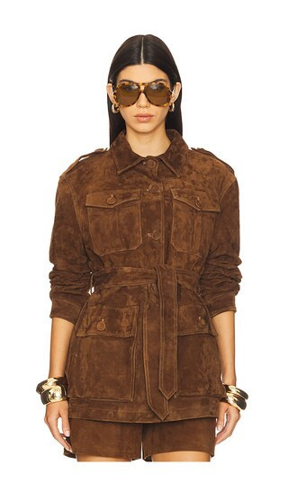 AEXAE Leather Suede Mid Jacket in Suede Honey Brown - Brown. Size L (also in M, S). | Revolve Clothing (Global)