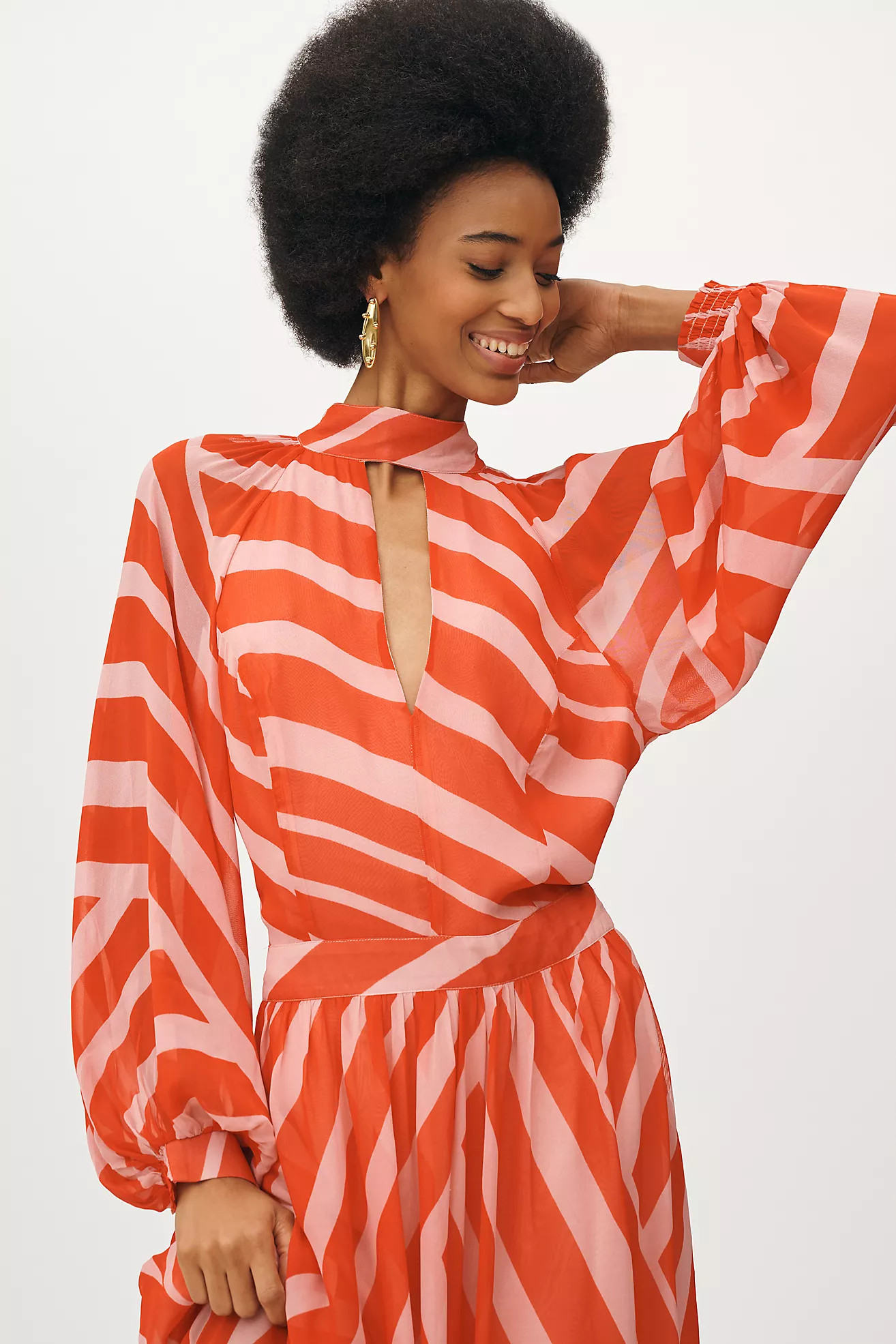 Maeve Mock-Neck Bishop-Sleeve Maxi Dress | Anthropologie (US)