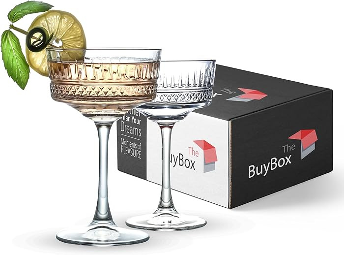 The Buybox Vintage Coupe Glasses Set of 2, Champagne, Cocktail, Martini, Wine Glasses, Long Stem ... | Amazon (US)