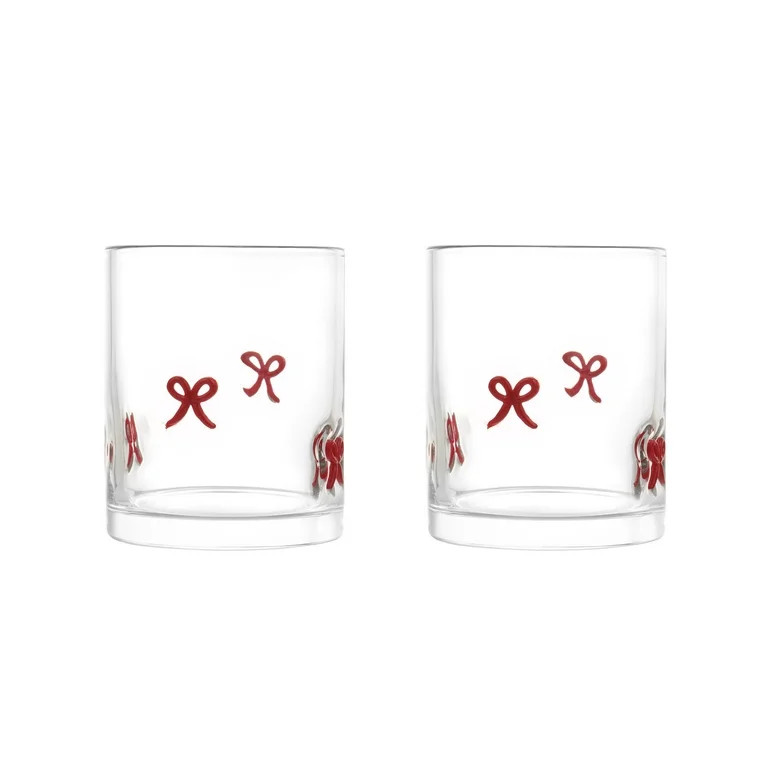 Thyme & Table 12 fl oz Valentine's Day Red Bows Charm Drinking Glasses, Set of 2 | Walmart (US)