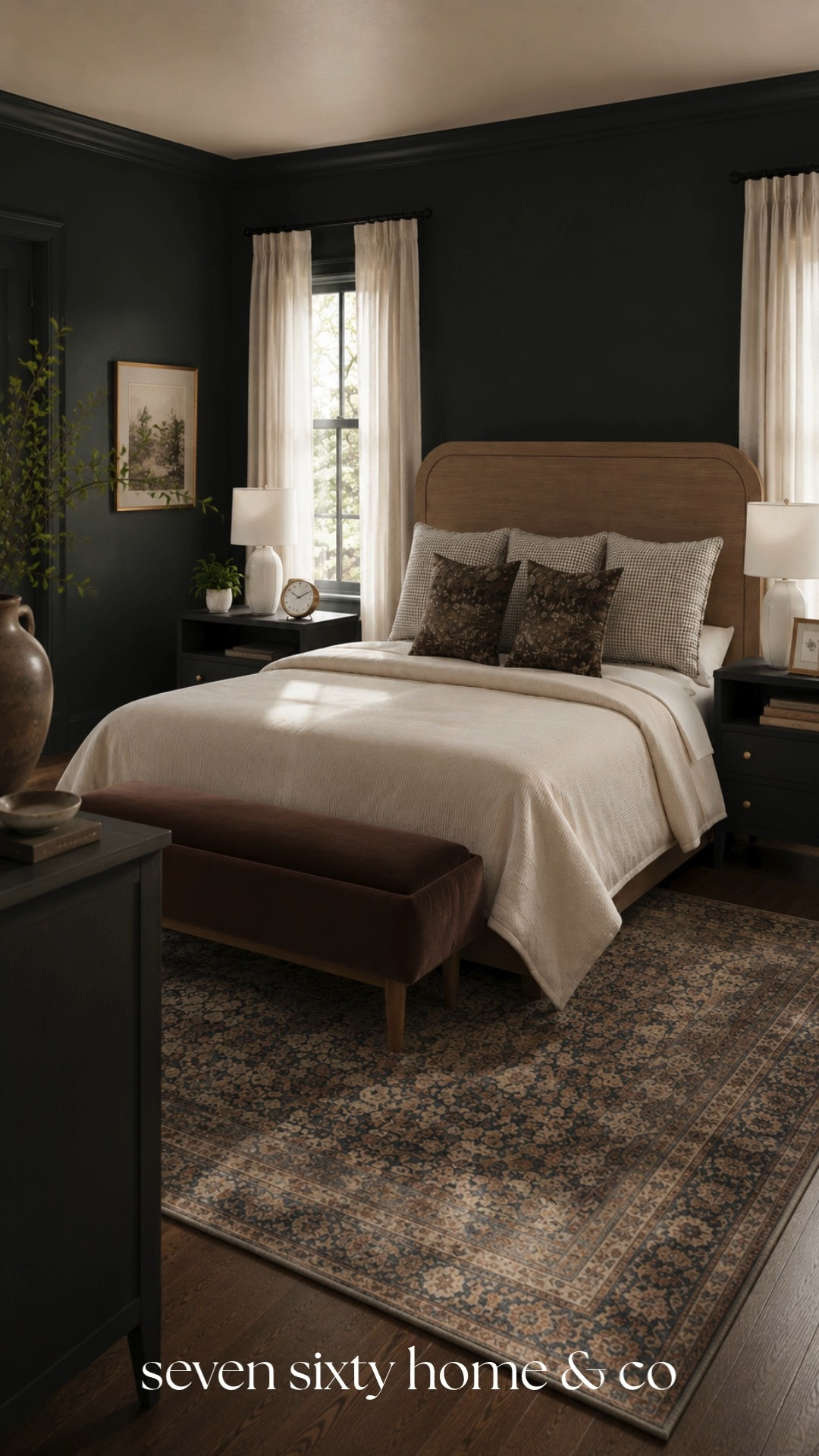 A rich, sophisticated bedroom designed around timeless furniture, layered neutrals, and deep paint colors. If moody interiors are your style, this complete bedroom edit is ready to shop. 

 #LTKHome