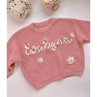 Personalized Baby Name Sweater, Hand Embroidered Custom Name Sweater For Baby, Gift Shower | Etsy (US)