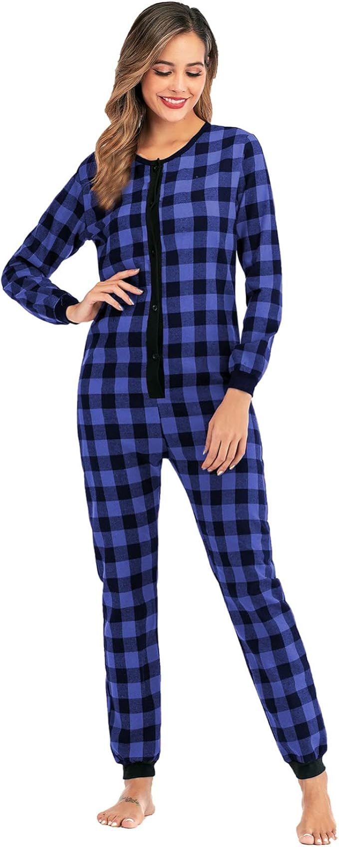 Buffalo Plaid Fleece One Piece Pajamas for Women Winter Warm Flannel Adult Onesie Jumpsuit Cotton... | Amazon (US)