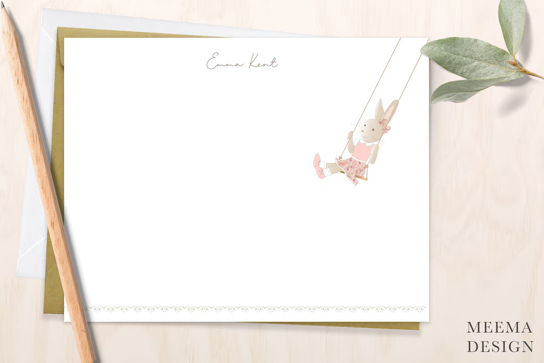 Bunny Personalized Notecard Set /gift for Newborn/siblings Personalized Flat Cards/ Bunny Illustr... | Etsy (US)