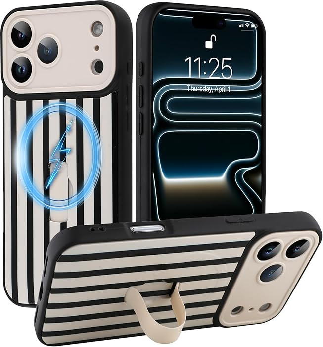 SOKAD Magnetic Stripes Case for iPhone 17 Pro Max with Finger Strap Kickstand, Compatible with Ma... | Amazon (US)
