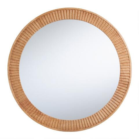 Round Carved Wood Fluted Wall Mirror | World Market