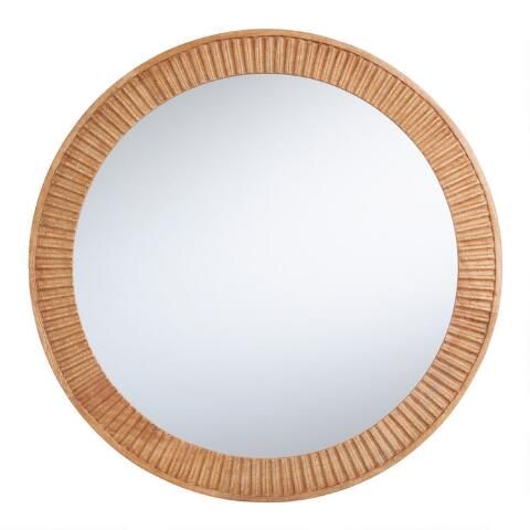 Round Carved Wood Fluted Wall Mirror | World Market