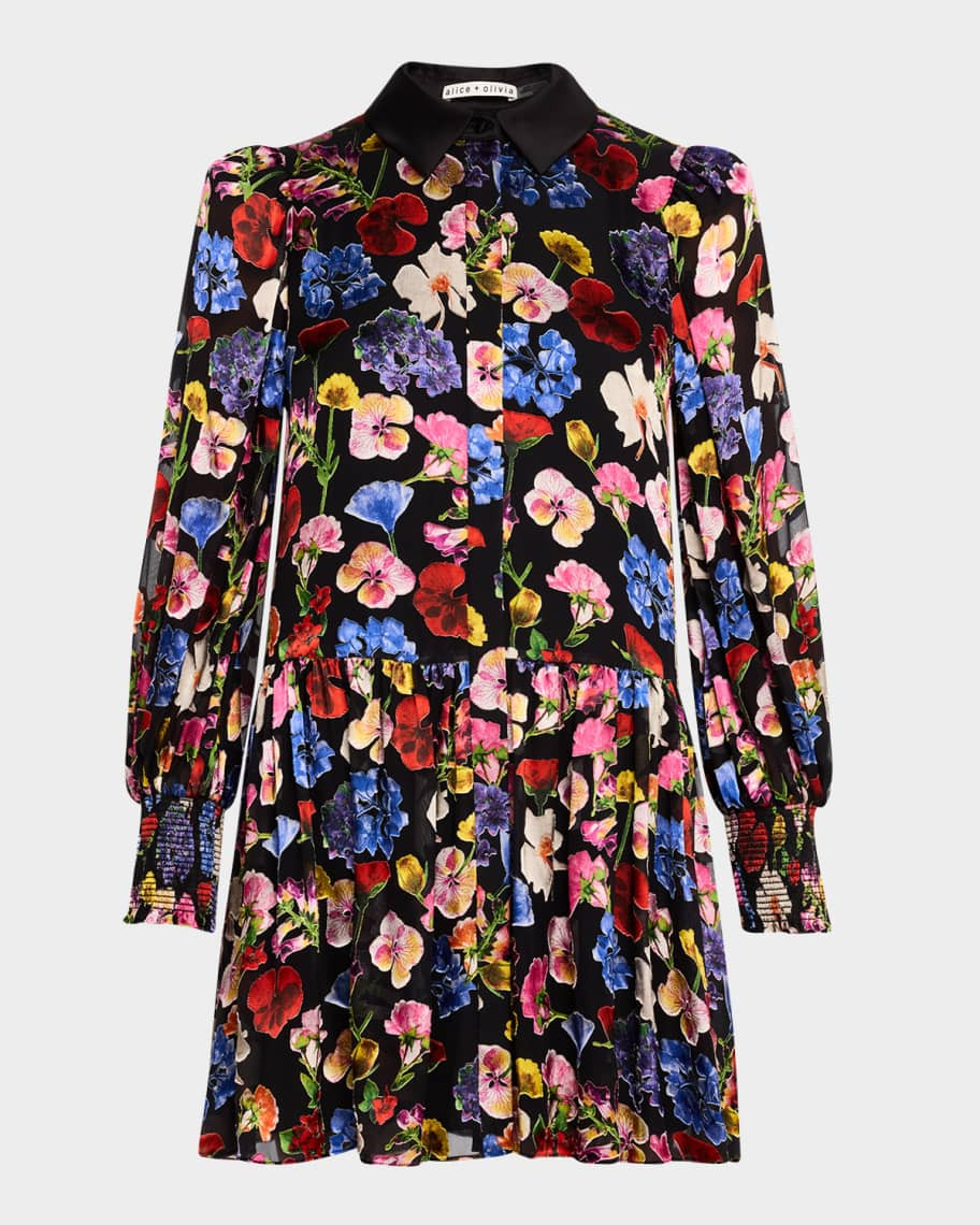 Alice + Olivia Timeless Blossom Bertha Mini Shirtdress | Neiman Marcus