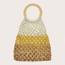 Colorblock Braided Satchel Bag | SHEIN