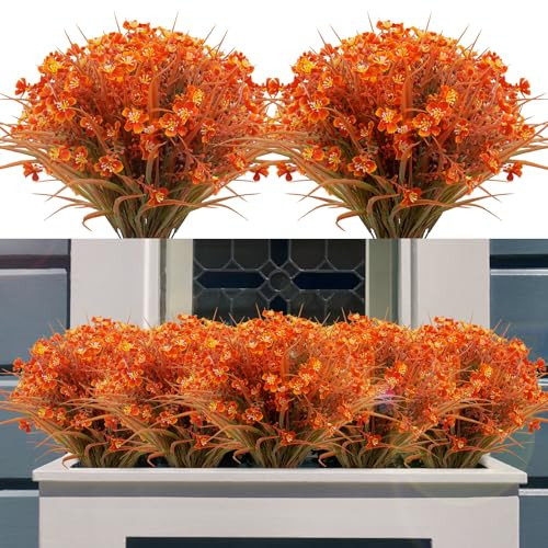 LUZOGA 22 Pcs Fall Artificial Flowers Outdoor Fake Flowers UV Resistant Plastic Flowers Outdoor Artificial Flowers Window Box Autumn Faux Plants for Garden Front Porch Pot Home Decor (Orange) | Amazon (US)