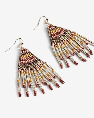 Multi-Color Beaded Fringe Drop Earrings | Express