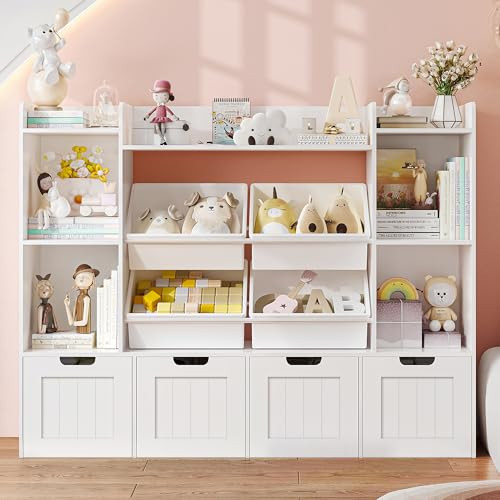 BEYOFURN Toy Storage Organizer, Toy Organizers and Storage with 4 Removable Drawers and 4 Box Bins, Playroom Organization and Storage with Toy Shelf, Kids Toy Storage Organizer for Living Room | Amazon (US)